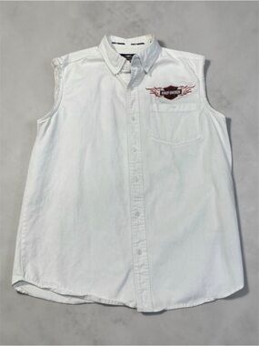 Harley Davidson White Cut Off Button Up Vest Muscle Shirt